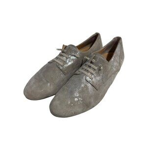 Paul Green Suede Slip On Loafers Women 7.5 Elastic Lace Metallic Silver Tan Shoe